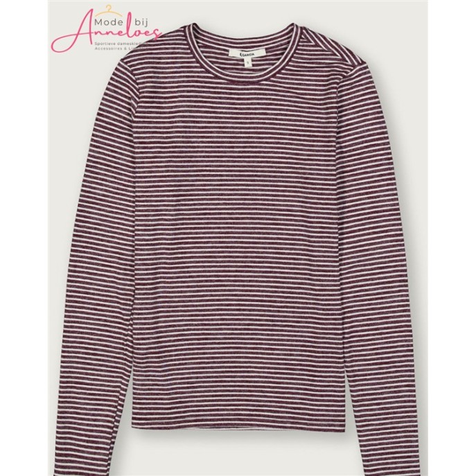 Garcia T-shirt Streep V260214-4081 lange mouw wijnrood Garcia T-shirt Streep V260214-4081 lange mouw wijnrood